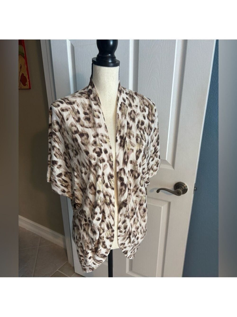 Chicos Animal Print Cardigan Elbow Sleeve Open Front Oversized Sz 0, Wmns 4, Sm